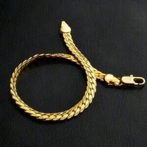 18k Gold Plated Bracelet 6mm Cuban Snake Chain Men's Women's Vtg Fashion Gift